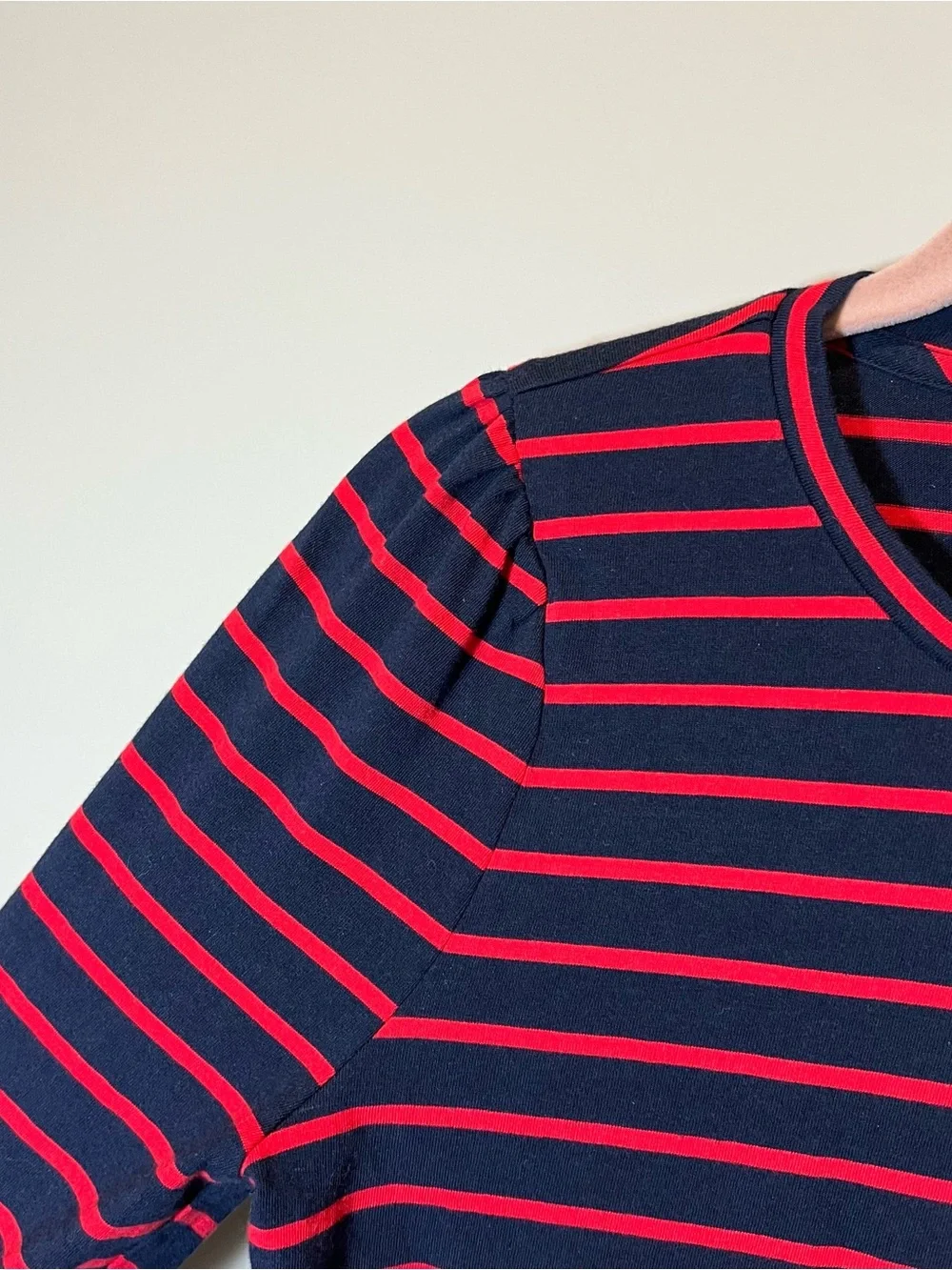 J. Crew Puff Sleeve Cotton Long Sleeve Shirt‎ Red Navy Blue Striped XS